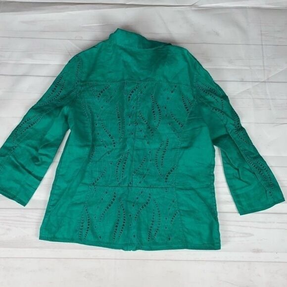 Chico's Jade Green Linen Eyelet Zip Up Jacket Size 0 - Picture 6 of 9